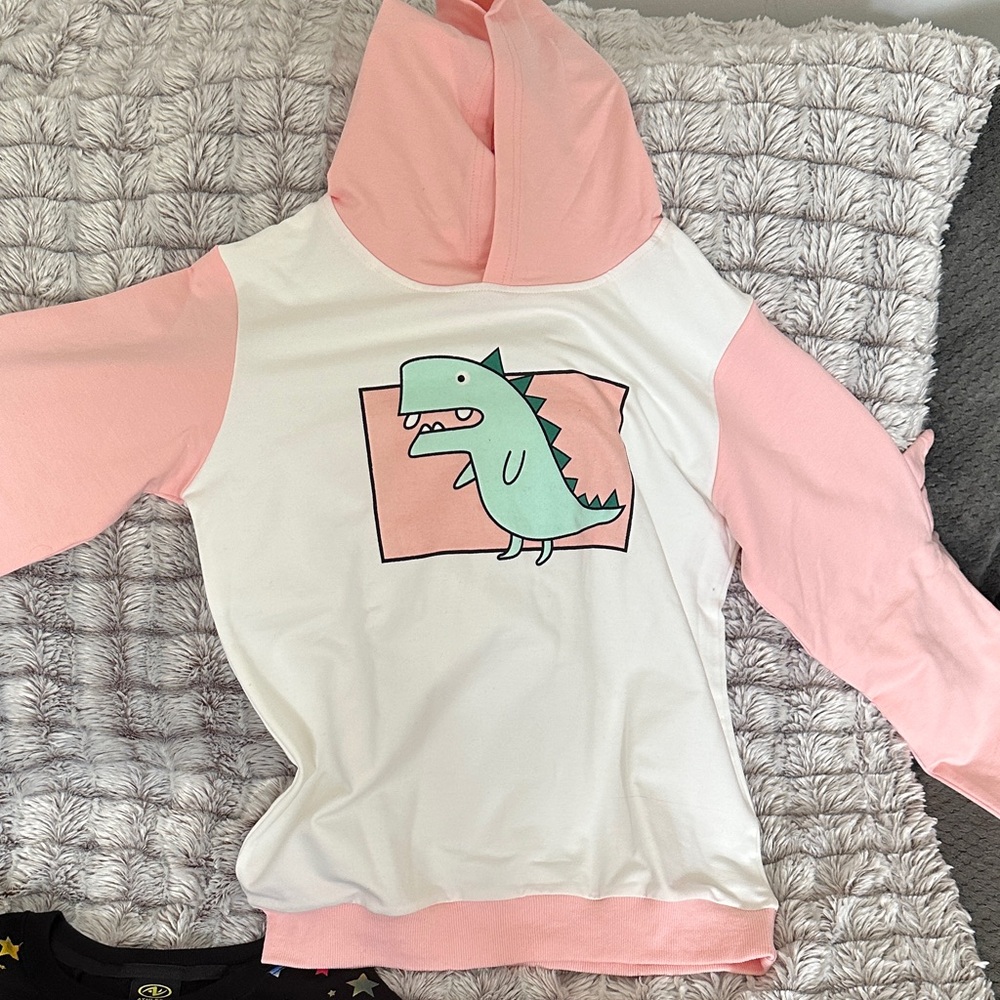 Pink and White Dinosaur Hoodie for Kids